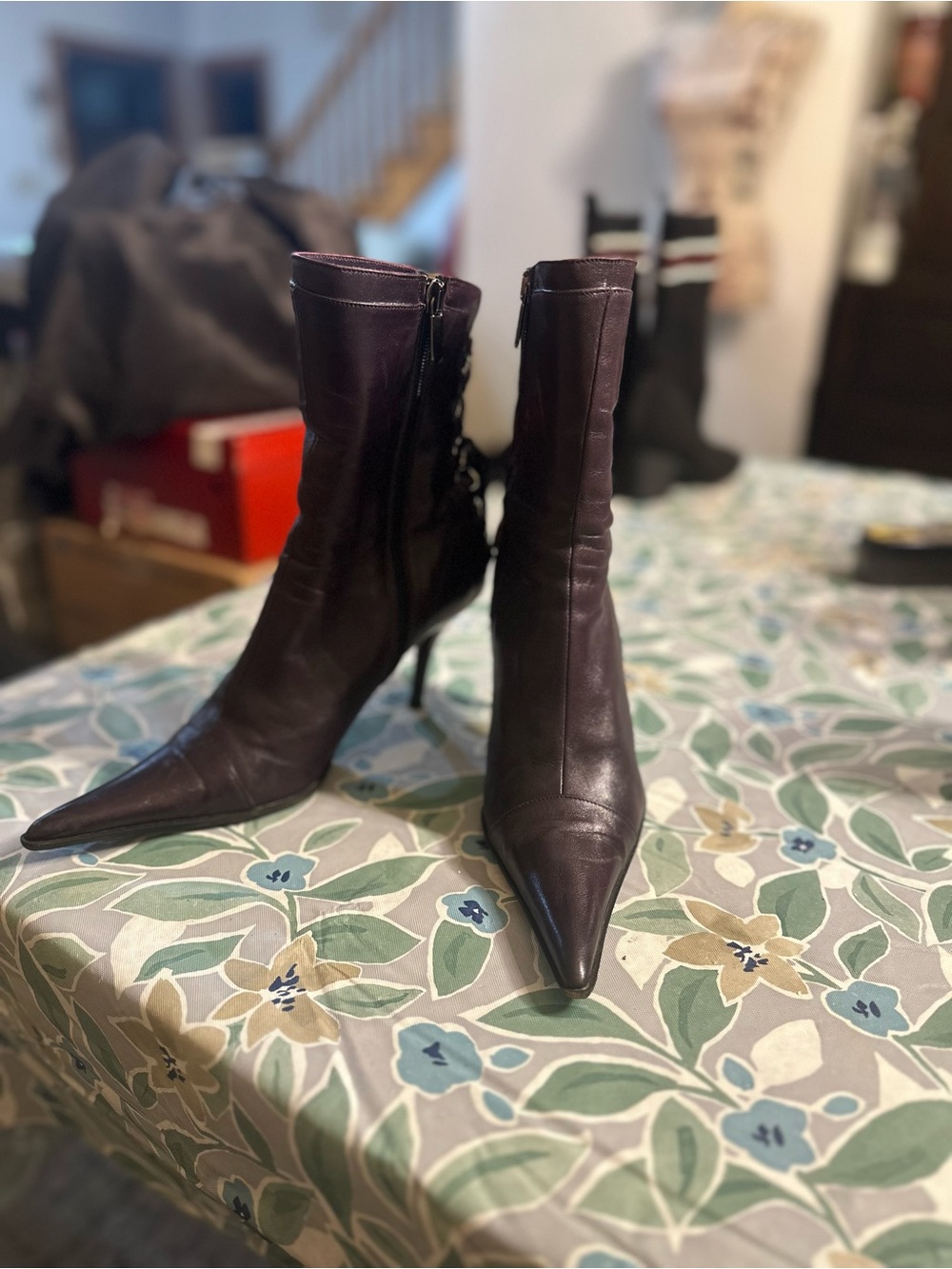 Pointed Toe Stiletto Ankle Boots in Plum - Picture 3 of 10